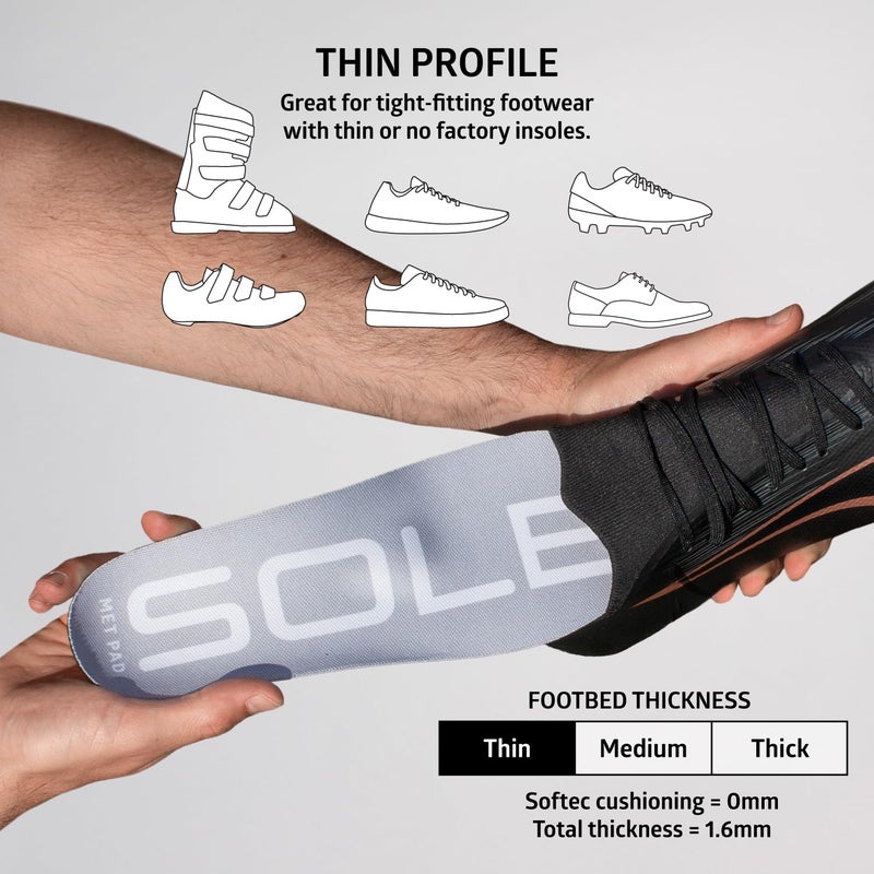 SOLE Active Thin + Met Pad Insoles - Custom Moldable Orthotic Support for Any Arch Type, Plantar Fasciitis Relief - Mens Size 6/Womens Size 8, 1 Pair - Image 2
